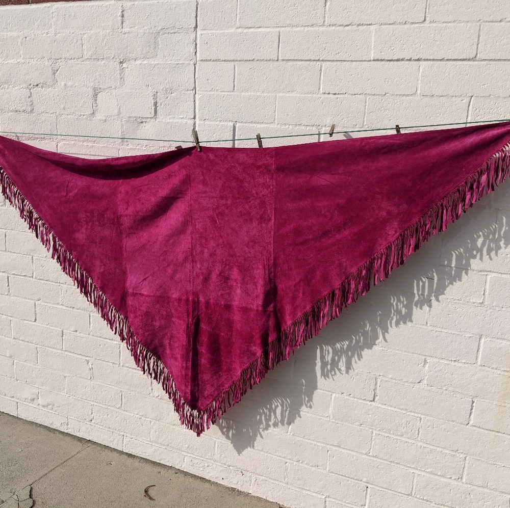 Magenta Pink Leather Fringe Shawl Wrap